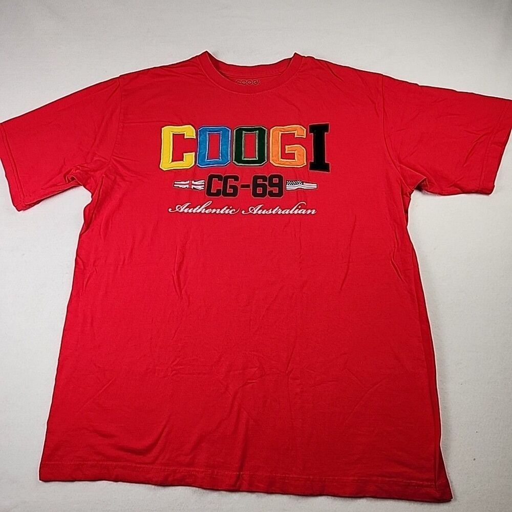 Coogi Shirt Men XXL Red Embroidered Y2K T-shirt Baggy 90’s Spell Out Streetwear